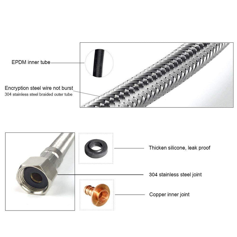 Faucet Connector hose, Stainless Steel Braided Water Supply Line 3/8" Female Compression Thread x 1/2" FIP. Female Straight Thread,2 Pcs (1 Pair) 23.6 Inch/60CM 60cm - NewNest Australia