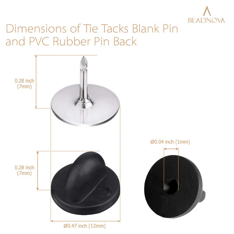 BEADNOVA 100 Pairs Pin Backs Enamel Pin Backs Tie Tacks Blank Pins with Rubber Pin Backs for Lapel Pins (Silver Black, 100 Sets) 100pairs - NewNest Australia