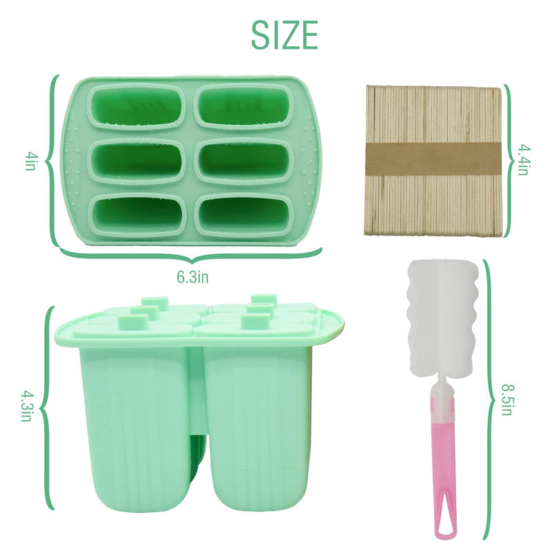 Bongpuda Popsicle Molds with Sticks 6 Pieces Silicone Ice Pop Molds BPA Free for Kids, Homemade Popsicles, DIY Frozen Popsicle with Silicone Funnel and Cleaning Brush (Green) Green - NewNest Australia