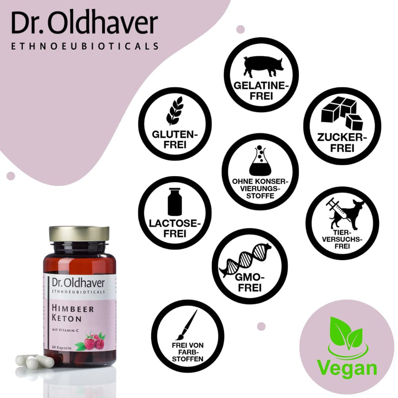 Dr. Oldhaver Raspberry Ketone (60 Capsules), Lactose Free & Gluten Free, Free from Dyes, Premium Quality, with Vitamin C for Energy Metabolism - NewNest Australia