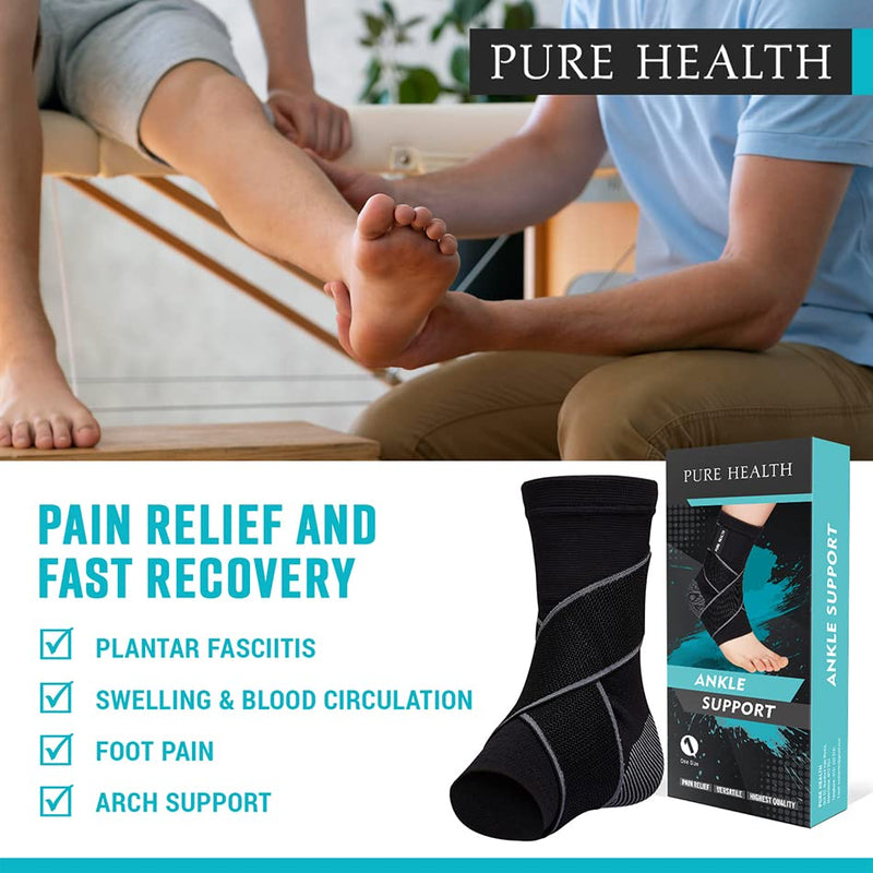Pure Health Ankle Support for Ligament Damage Sprained Ankle, Achilles Tendonitis Foot & Plantar Fasciitis Support Strap, Heel Pain Relief & Wrap for Compression, (Pack of 1, Medium) - NewNest Australia