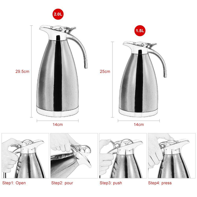 Coffee Pot,Stainless Steel Coffee Tea Pot Double Wall Vacuum Insulated Thermo Jug Hot Water Bottle(2L-Red) 2L Red - NewNest Australia