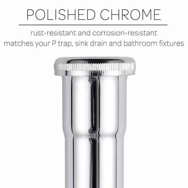 Brass Slip Joint Extension Tube 1-1/4” OD x 12” with Nut and Rubber Washer, P Trap Extension Tube, Sink Drain Tailpiece Tube Extension, Polished Chrome - NewNest Australia