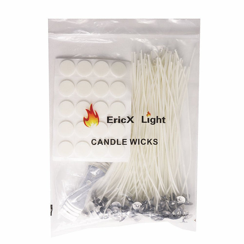 EricX Light 8 inch Candle Wick with Candle Wick Stickers and Candle Wick Centering Device,60 pcs for Candle Making - NewNest Australia