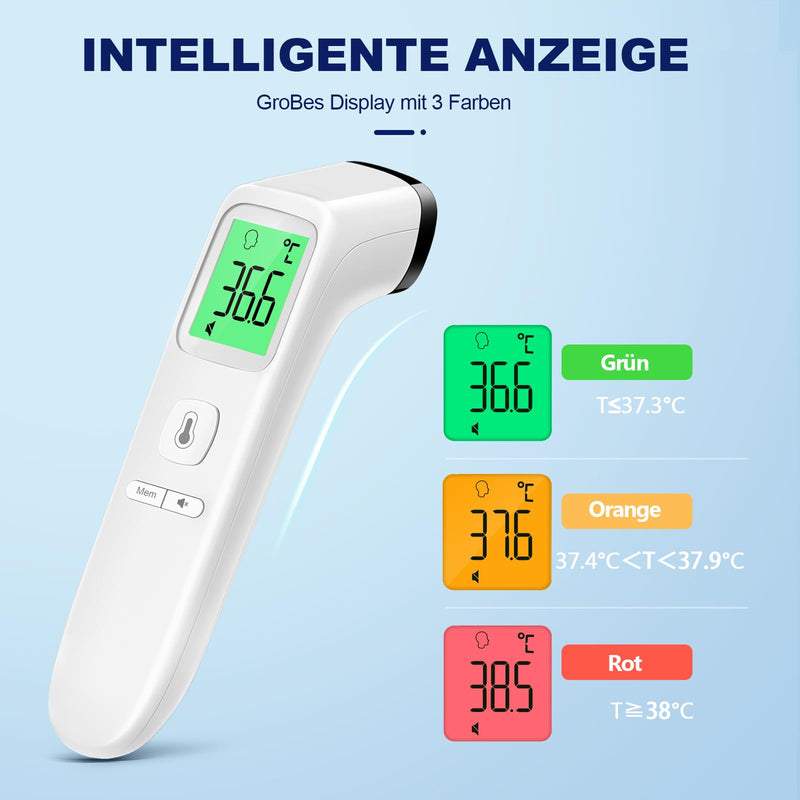 Fever Thermometer Contactless Forehead Thermometer, Digital Infrared Thermometer for Babies and Adults with Instant Accurate Readings, Fever Alarm, LCD Display and 35 Memory Recall (Cream) Cream - NewNest Australia