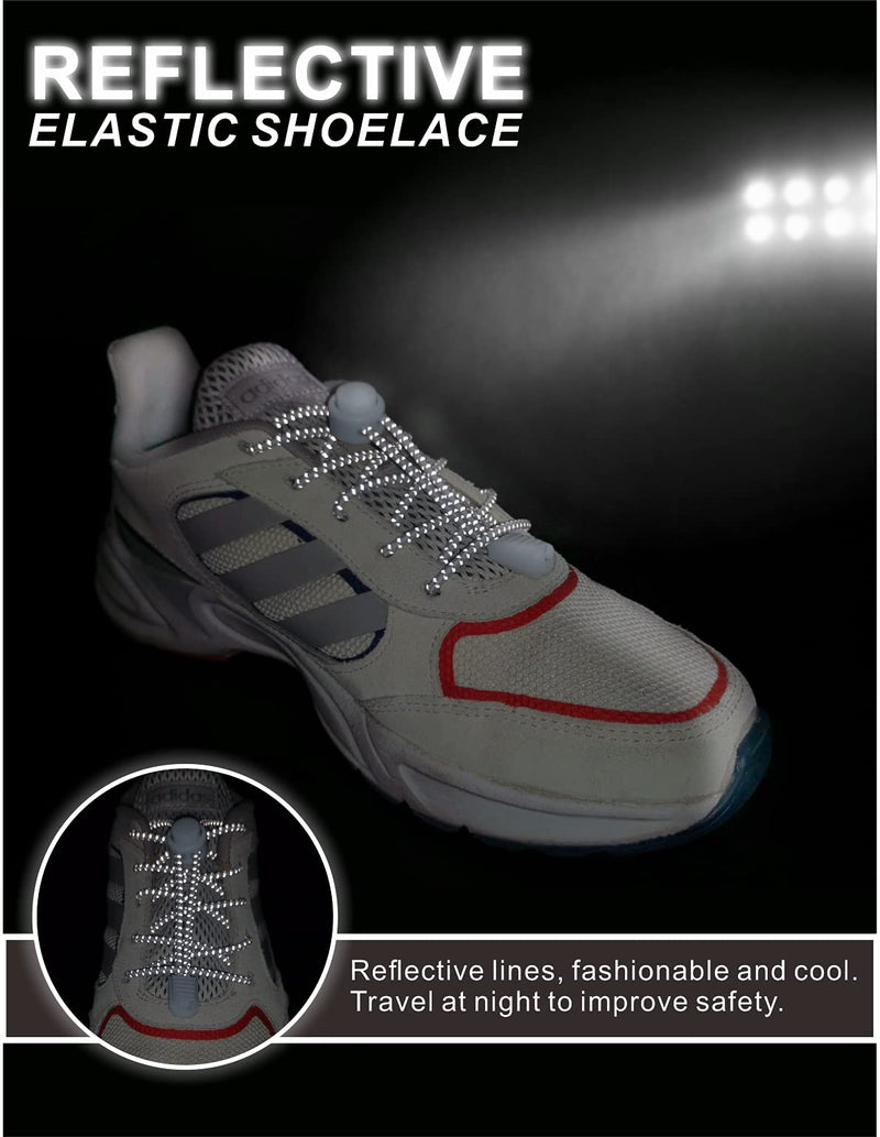 YIKEDA Elastic Laces 2 Pairs of Reflective Elastic Shoelaces for Adults / Kids No Tie Elastic Lock Shoe laces Suitable for Sneakers Hiking Shoes Board Shoes Casual Shoes Boots Black - NewNest Australia