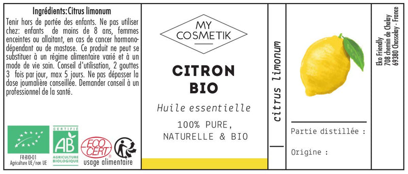 Organic Lemon Essential Oil - MY COSMETIK - 5 ml - NewNest Australia
