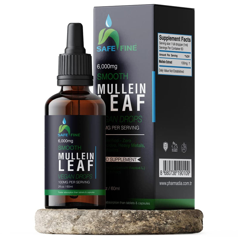 SafeFine Mullein Leaf Extract Drops - 1 Bottle of 60 ml - Alcohol Free & Vegan Formula -Plant Based - Gluten Free - Soy Free - Non GMO-for Respiratory, Immune Support & Natural Sleep Aid - NewNest Australia
