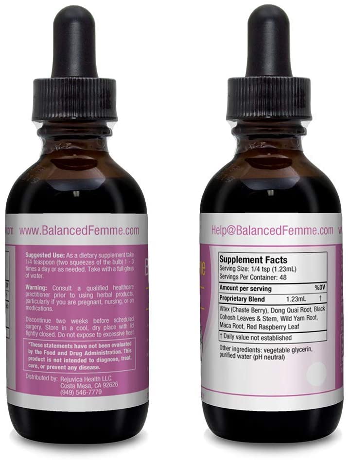 Balanced Femme Natural PMS and Menopause Support for Hot Flashes with Black Cohosh - All-Natural Liquid for 2X Absorption - NewNest Australia