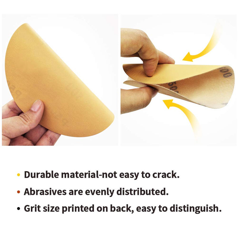 SPEEDWOX 50 Pcs 6 Inches Sanding Discs 500 Grit Dustless Hook and Loop Sandpaper for Random Orbital Sander Yellow Finishing Discs for Automotive Woodworking 500-Grit - NewNest Australia