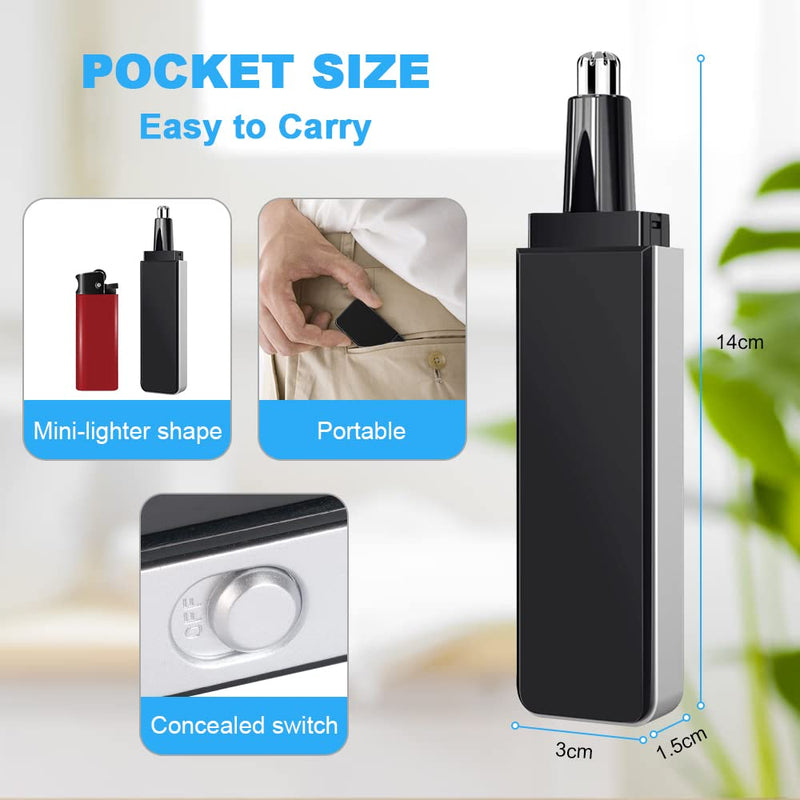 ACWOO Nose Hair Trimmer, Men's Nose/Ear Hair Trimmer, Professional Nose Hair Remover, Ear Hair Trimmer, Pain-Free, Built-in LED Light, Battery Operated (Black) Black - NewNest Australia