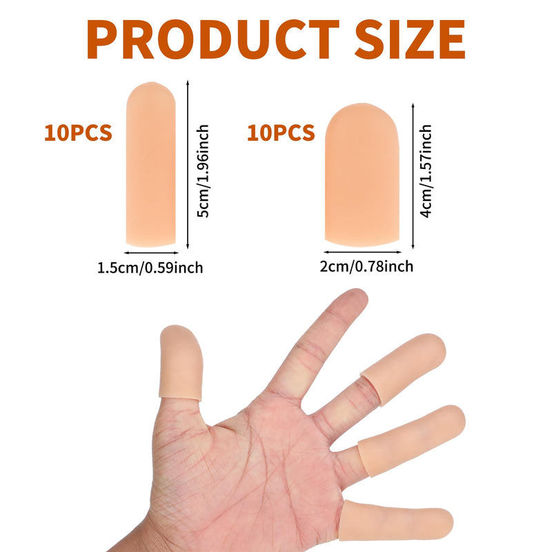 20 PCS Gel Finger Cots, Silicone Finger Protectors, Finger Sleeves for Dry Skin, Rubber Finger Covers for Finger Cracking, Wound, Hand Eczema, Finger Arthritis and More (2 Size, Nude) - NewNest Australia