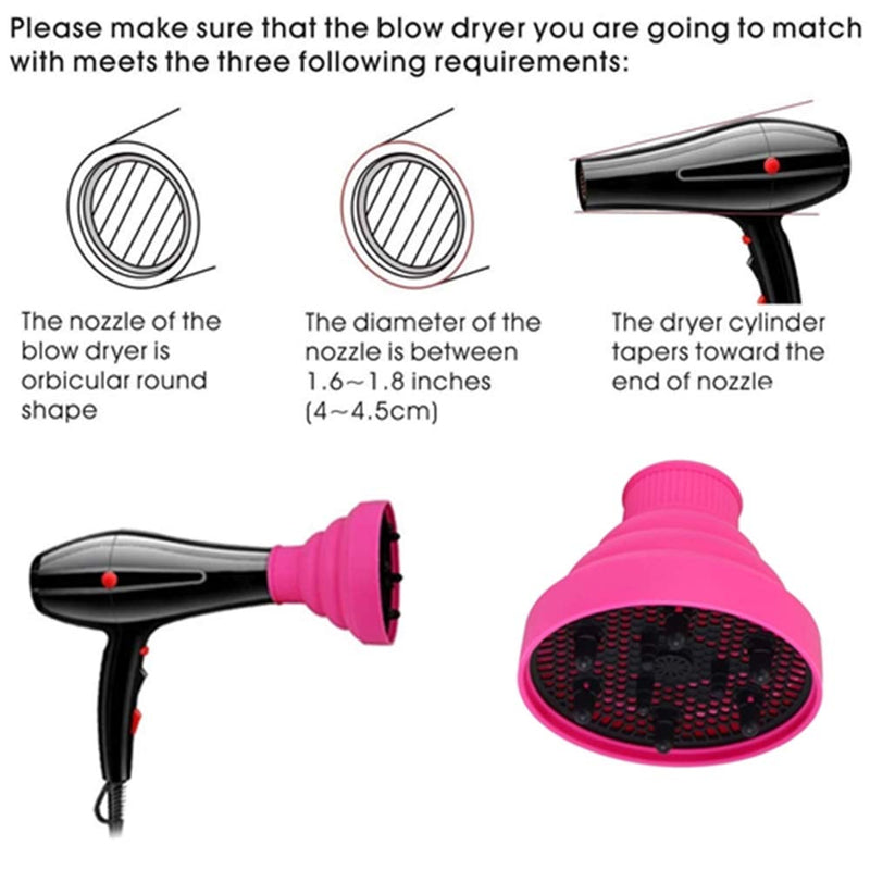 Hair Diffuser for Curly Hair Dryer Travel Collapsible Portable Hair Styling Appliances Hairdryer Diffuser Attachment Universal for Salon or Home Use (Rose Red) - NewNest Australia