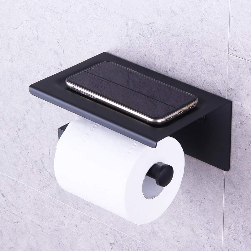 GERZWY Bathromm Toilet Paper Roll Holder with Shelf SUS 304 Stainless Steel Paper Towel Dispenser Tissue Hanger Wall Mounted Matte Black - NewNest Australia