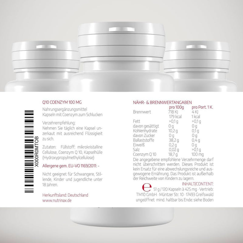 NUTRINAX | Coenzyme Q10 | 100mg Q10 per vegan capsule | 120 high-dose capsules | for 4 months | Made in Germany | vegan - without magnesium stearate - NewNest Australia