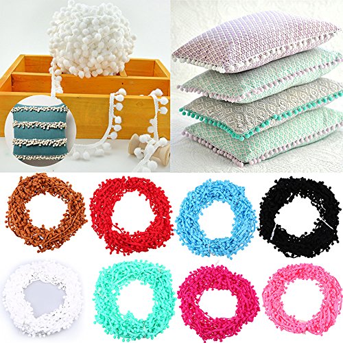 Yalulu 20Yards Mini Pom Pom Trim Ball Fringe Ribbon DIY Sewing Accessory Lace Trim for Pillow Curtains Home Decoration (Beige) Beige - NewNest Australia