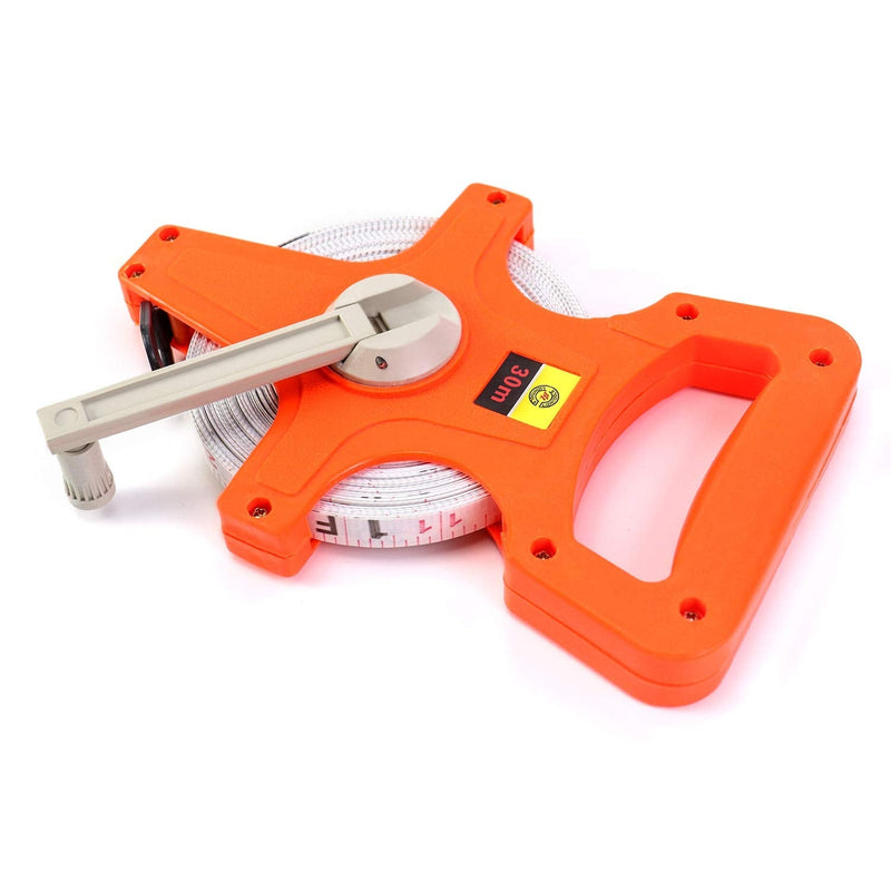 QWORK 1/2" x 100' Fiberglass Tape Measure, Engineer's Open Reel Dual Sided Measure, Orange 100‘ - NewNest Australia