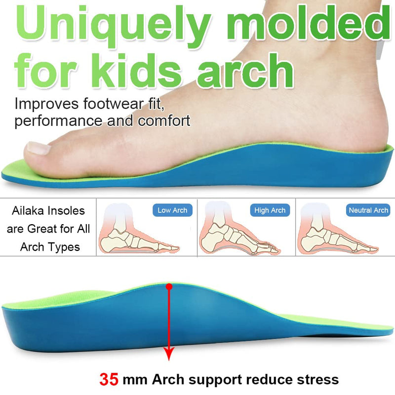 Ailaka Kids Orthotic Arch Support Shoe Insoles, Children PU Foam Cushioning Inserts for Flat feet, Plantar Fasciitis, Feet Heel Pain Relief 4.5/6 UK Child Green - NewNest Australia