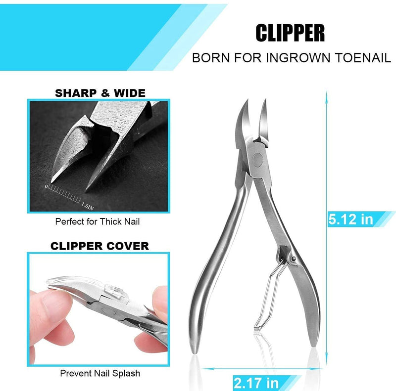 Toenail Clippers Set 7Pcs, Staineless Steel Ingrown Toenail Tool Kit, Professional Toe Nail Nippers Set for Ingrown & Thick Nail, Surgery Grade Manicure Pedicure Tool By OosoFitt Silver - NewNest Australia
