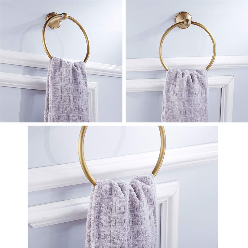 Flybath Round Towel Ring Antique Brass Hanger Hand Towel Holder for Bathroom Kitchen Accessories Wall Mounted, Brushed Bronze - NewNest Australia