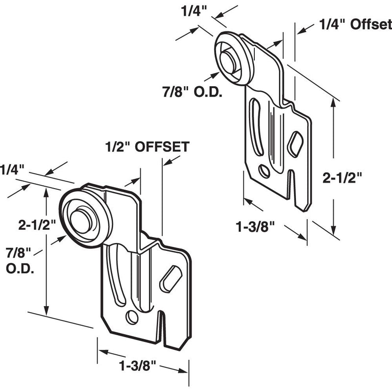 Prime-Line N 7411 Sliding Closet Door Roller Kit, 7/8 in. Wheel Diameter, Convex (Round) Edge Plastic, Stamped Steel Construction, Includes 1/4 in. and 1/2 in. Offset Pairs, Fits Acme & Stanley Wardrobe Door Systems, Pack of 4 - NewNest Australia