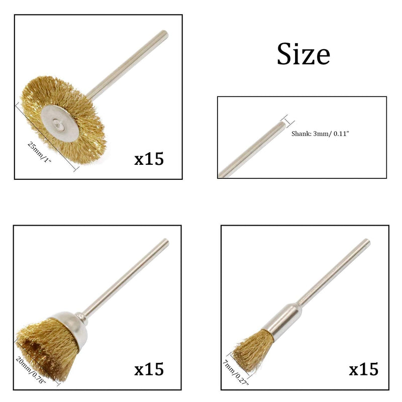 45 Pieces Brass Wire Brushes Wheel Cup Pen Brush Set Polishing Attachment Kit for Dremel Grinder Rotary Tools (Gold) 45Pcs Gold - NewNest Australia