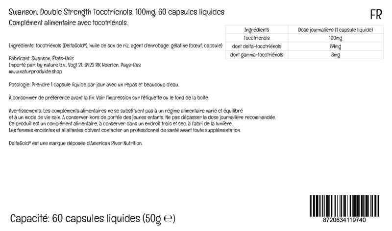 Swanson Tocotrienols, Double Strength, Vitamin E, 60 liquid capsules, high dosage, laboratory tested, gluten free, non-GMO - NewNest Australia