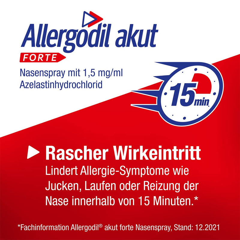 Allergodil Akut Forte nasal spray double pack: Azelastine spray for hay fever & non-seasonal allergic rhinitis, 1.5 mg / 1 ml solution, 2 x 10 ml + tissue pack 1.5 mg 10 ml (pack of 2) - NewNest Australia