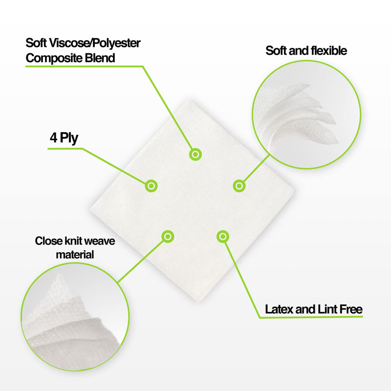 Posi Pulse 10cm x 10cm, 200ct Non-Sterile Gauze Swabs - 4 Ply Non-Woven Blend of Soft Strong Smooth Viscose/Polyester, 30g, Latex Free, CE Certified, White for Wound Dressing, Cleaning, Absorption - NewNest Australia