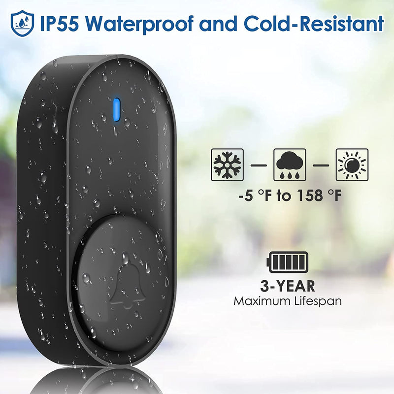 Wireless Doorbell - Satisure Waterproof Door Bell Chime Kit Operating at 1300 Feet 58 Melodies, 5 Volume Levels & LED Flash for Home Store Office Classroom (1 Receiver + 2 Transmitters) 1 Receiver + 2 Transmitters - NewNest Australia