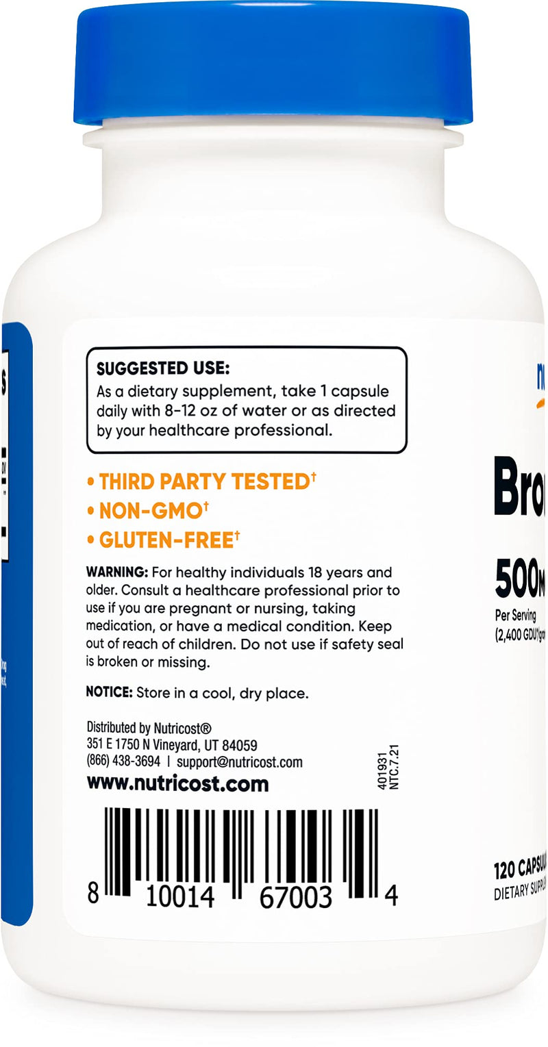 Nutricost Bromelain 500mg, 120 Vegetarian Capsules - Bromelain (2400 GDU/g), Non-GMO, Gluten Free - NewNest Australia