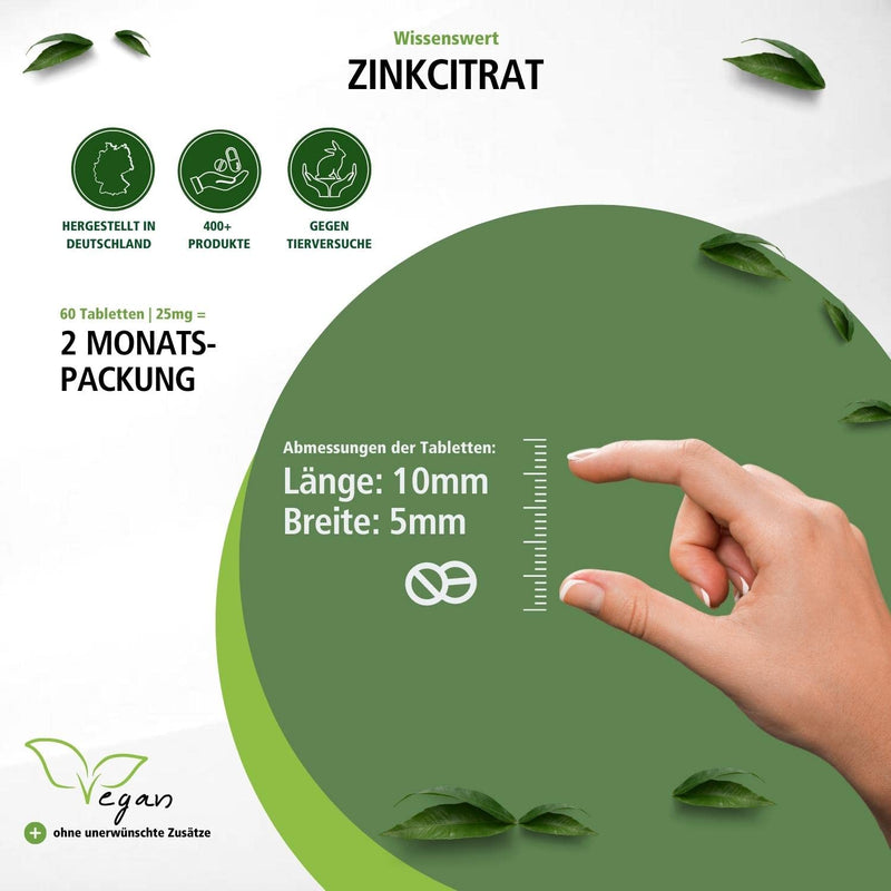 Fairvital | Zinc tablets - 25mg zinc (elemental content) per tablet - made from zinc citrate - HIGH DOSE - VEGAN - 60 tablets - NewNest Australia