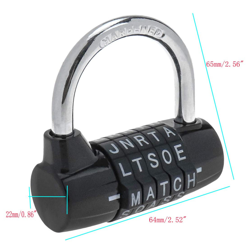 Semetall Gym Locker Lock 5 Letter Word Lock Heavy Duty 5 Digit Combination Lock Outdoor Metal Combination Padlock for School Locker,Sports Locker,Toolbox, Gate(Black) - NewNest Australia