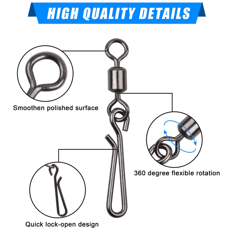 JSHANMEI Fishing Swivels Snaps Kit 165pcs Rolling Barrel Swivels with Fast Clips Fishing Snaps High Strength Speed Clips Connector Freshwater Saltwater Snaps Swivels Fishing Tackle - NewNest Australia