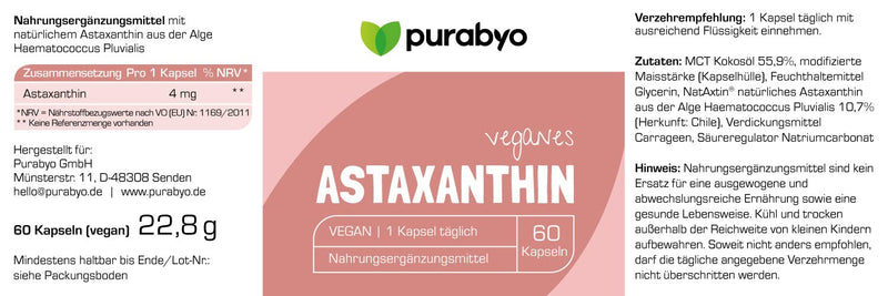 Natural ASTAXANTHIN vegan | in the glass | with oxidation protection in MCT oil | 4 mg pure astaxanthin in high doses | From the Atacama Desert | 2 month supply | from Haematococcus Pluvialis microalgae - NewNest Australia