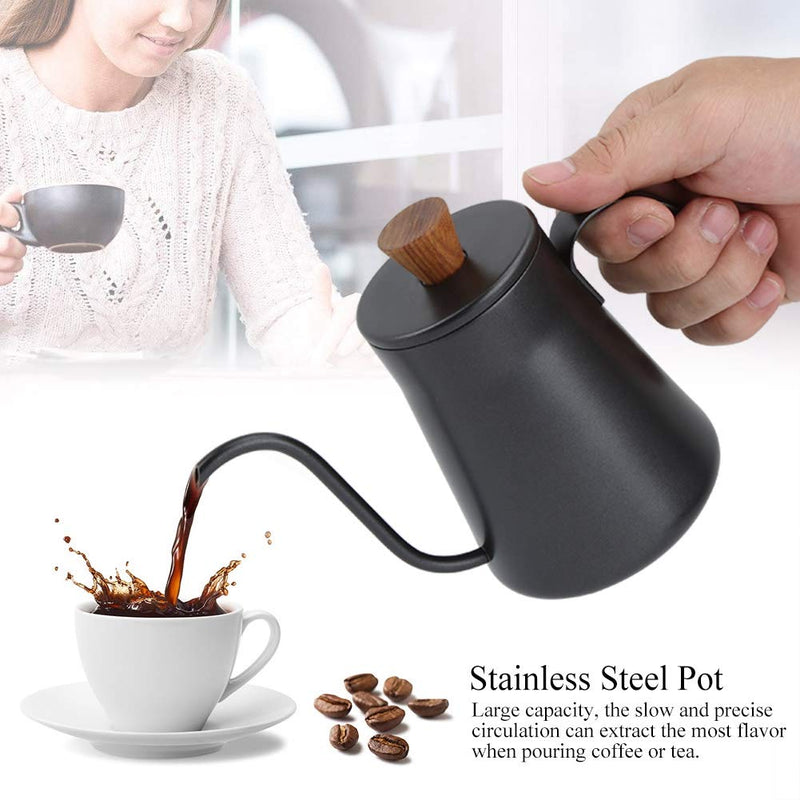 Kettle Coffee Pot, 400ml Stainless Steel Coffee Water Tea Narrow Mouth Pot with Handle Lid, Black. - NewNest Australia