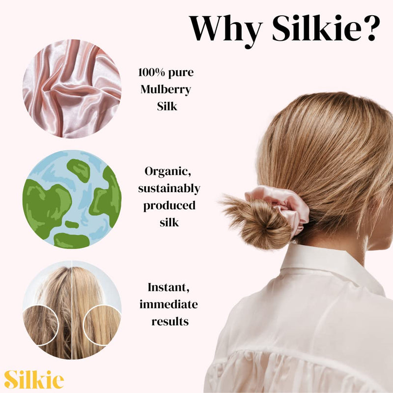 SILKIE x2 Set 100% Pure Mulberry Silk Pink Black Large Oversized Scrunchies Silk Travel Pouch Hair Ties Elastics Hair Care Premium Ponytail Holder No Damage Classic - NewNest Australia