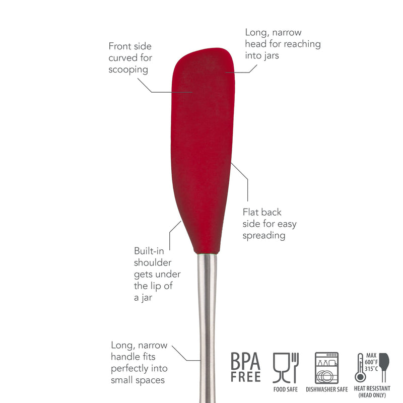 Tovolo Flex-Core Long-Handled Silicone Jar Scraper Spatula, Stainless Steel Handle, Heat-Resistant Silicone Head With Curved Front for Scooping & Scraping, Dishwasher-Safe & BPA-Free Cayenne - NewNest Australia