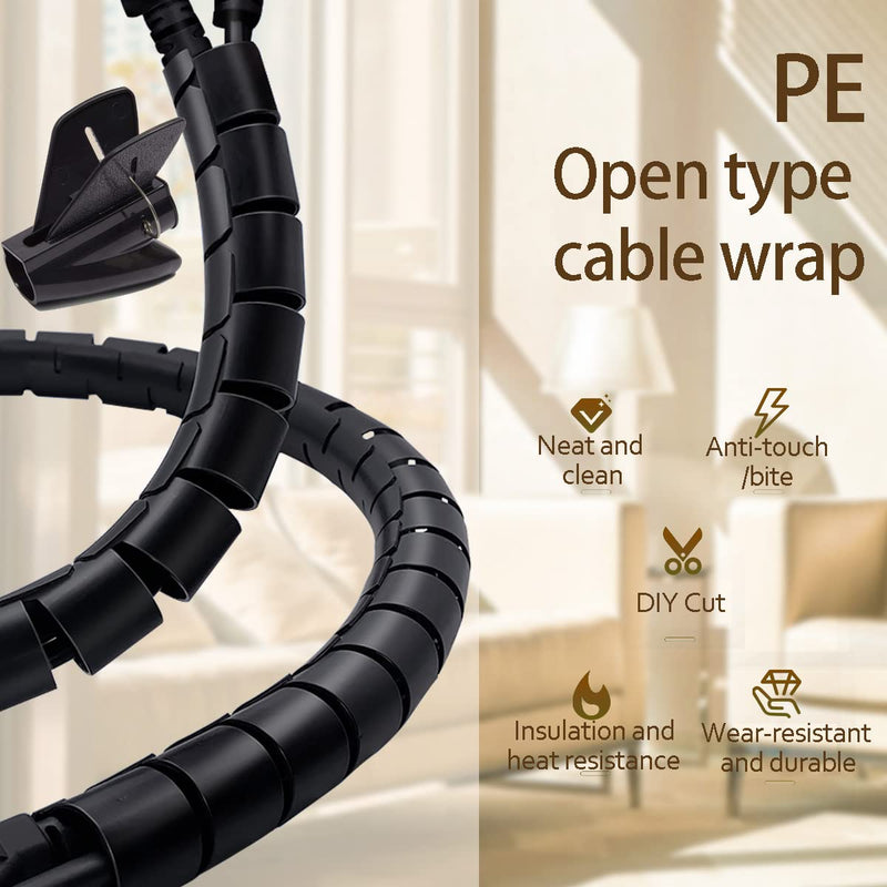 Fanoshon PC Cable Management Sleeve Tube Desk Cord Organizer 2 PCS Black, 7/8 inch -5 ft Cover Wrap Easy to Install Messy Wire Solution for TV Office Computer, Pet Chew and Bite Proof Cable Protector 22MM BLK02 - NewNest Australia