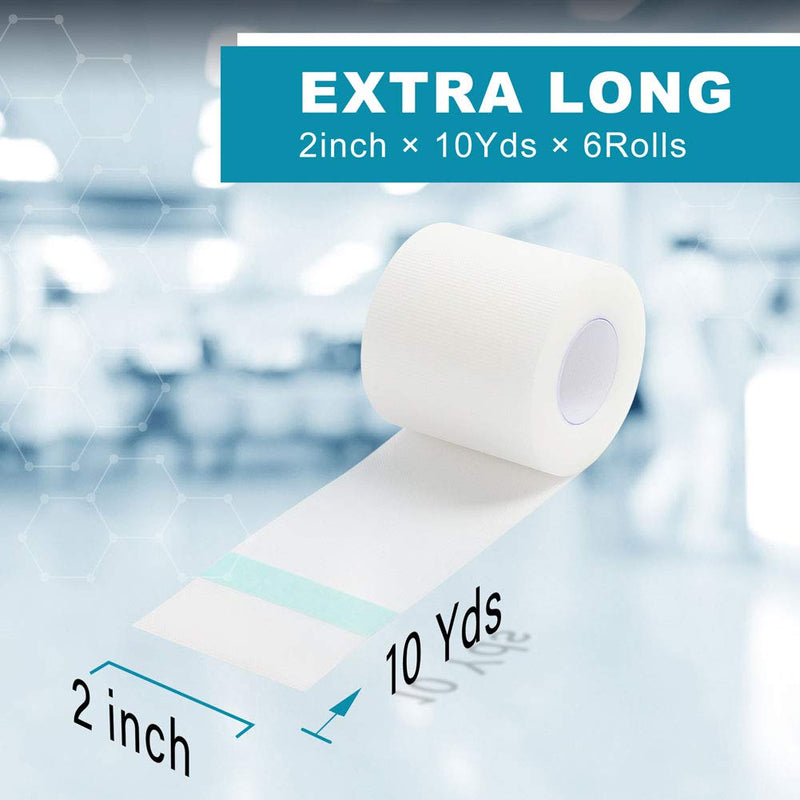 LotFancy Transparent Medical Tape, 6Rolls 2inch x 10Yards, Adhesive Clear Hypoallergenic Surgical Tape, PE First Aid Tape for Wound, Bandage, Sensitive Skin, Latex Free - NewNest Australia