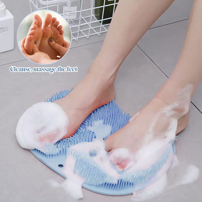 ZOCONE Shower Foot Scrubber Mat, Foot Scrubber for Shower with Non-Slip Suction Cups, Bath Foot Cleaner Massager Mat with Shower Scrubber and Hook for Foot Massage&Circulation, Exfoliation(Blue) - NewNest Australia