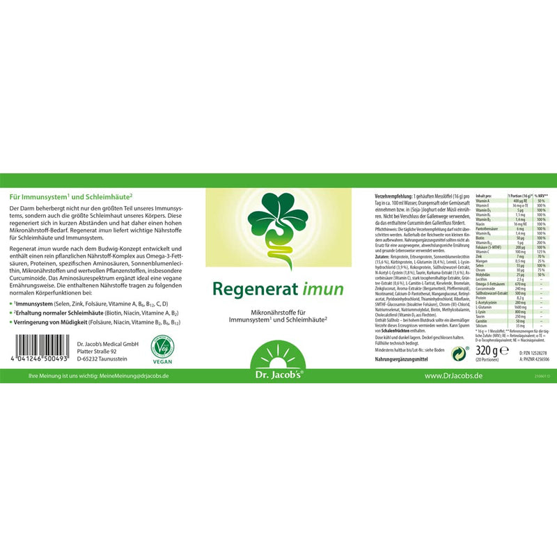 Dr. Jacob'S Regenerat Imun 320 G Tin I For Immune System¬_ And Mucous Membranes¬≤ I Vegan, Suitable For Gluten, Lactose And Histamine Intolerance I 20 Servings - NewNest Australia