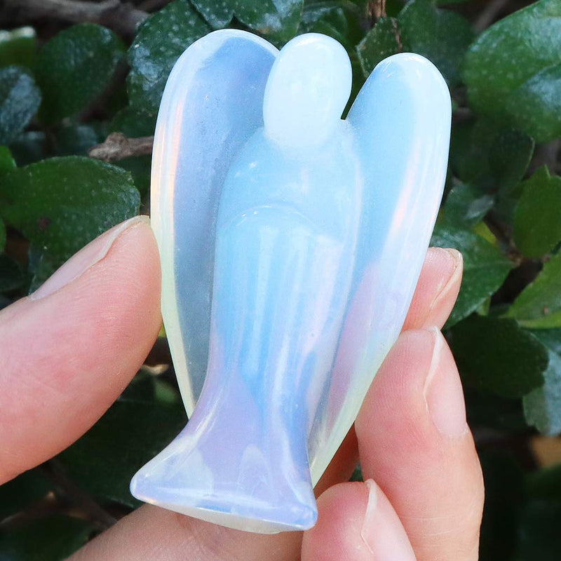 NewNest Australia - Artistone 2.0" Opalite Angel, Hand Carved Gemstone Fine Art Sculpture, Reiki Healing Stone Statue，Attract All The Aura Around 