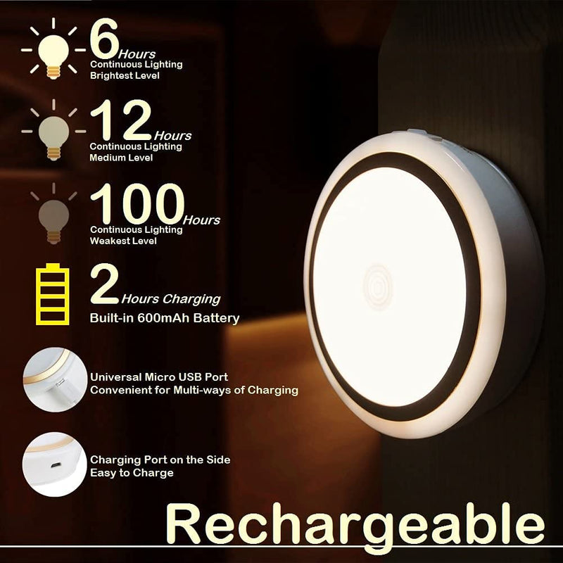 RTSU Rechargeable Touch Light with Timer, Dimmable Kids Baby Nursery Night Light Lamp, Wireless Stick-on Anywhere LED Push Tap Light for Closet Cabinet, Brightness Memory, Warm White Light (Golden) Golden - NewNest Australia
