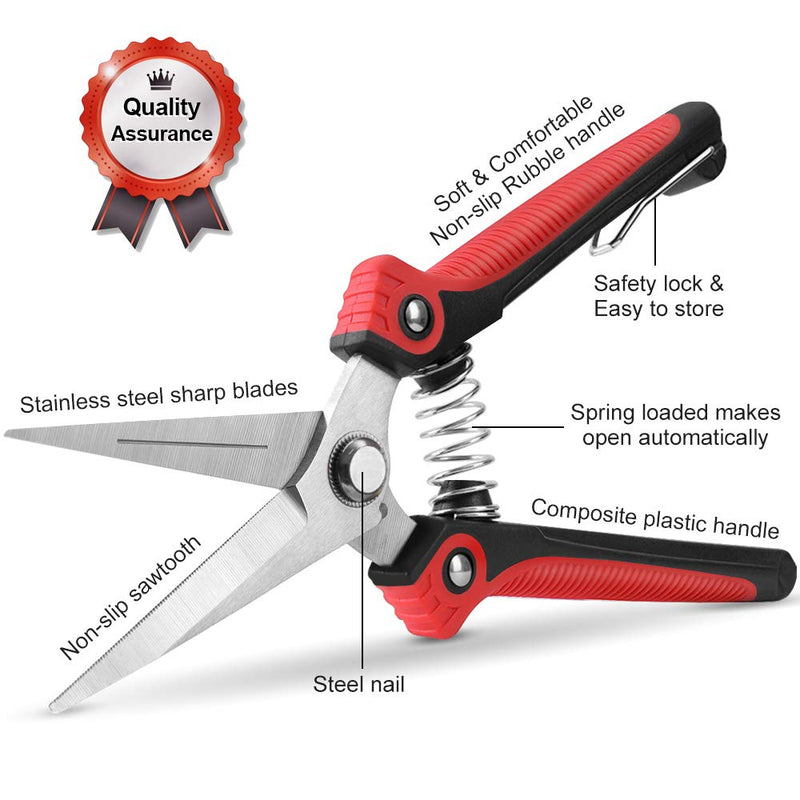 WYF Pruning Scissors, Professional Garden Shears - Straight Stainless Steel Blades - Sharp Gardening Hand Pruner for Garden Harvesting Fruits, Vegetables, Trimming Flowers and Plants, 8.1IN(Red) Red - NewNest Australia