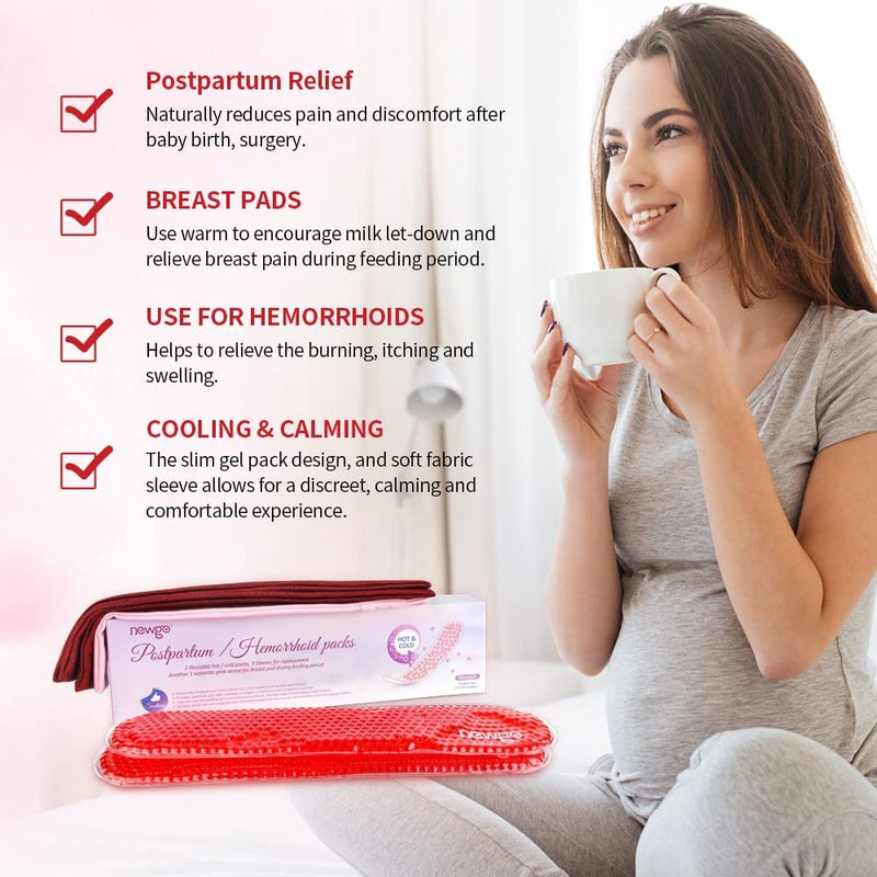 NEWGO Postpartum & Perineal Cold Packs Cooling Maternity Pads After Birth, Pain Relief for Haemorrhoids, Perineal Conditions, Vaginal Recovery, Breast Pain, 2 Ice Pack and 4 Sleeves - NewNest Australia