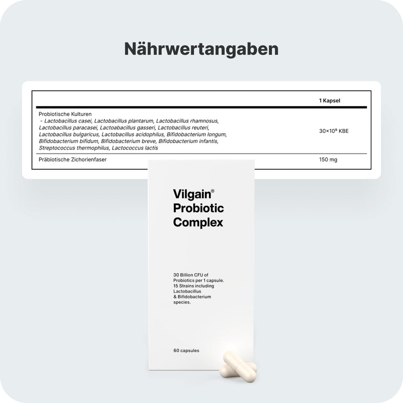 Vilgain Probiotic Complex 2 Months | Highly Effective Probiotics For Your Wellbeing | Intestinal Health, Immune System & Psyche Strengthen Natural Bacteria | 15 Strains, 30 Billion Cultures, 60 - NewNest Australia