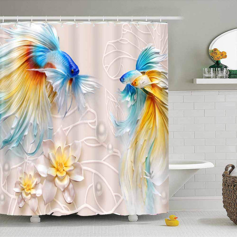 hipaopao Goldfish Lotus Flowers Shower Curtain Koi Fish Leaf 3D Printed Fabric Shower Curtain Sets Bathroom Decor with Hooks Waterproof Washable 72 x 72 inches Yellow Blue Red - NewNest Australia