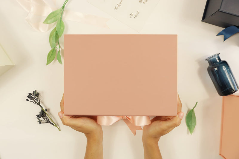 Pink Gift Box with 2 Ribbons for Luxury Packaging-Magnetic Closure- Sturdy-Foldable-Keepsake box (A5 SIZE) Pink - NewNest Australia
