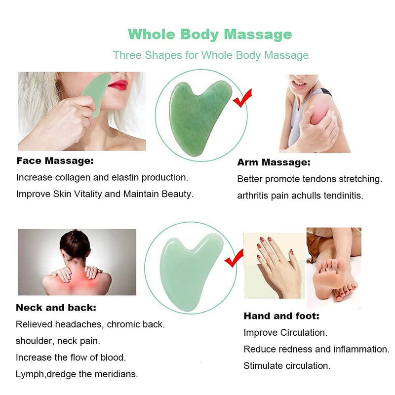 Ditind Gua Sha, Jade Stone Gua Sha Massage Tool, Guasha Tool for Face and Body Skin Massage. Gua Sha Set for Toxins Prevents Wrinkles for SPA Acupuncture, Therapy Trigger Point Treatment. Green - NewNest Australia